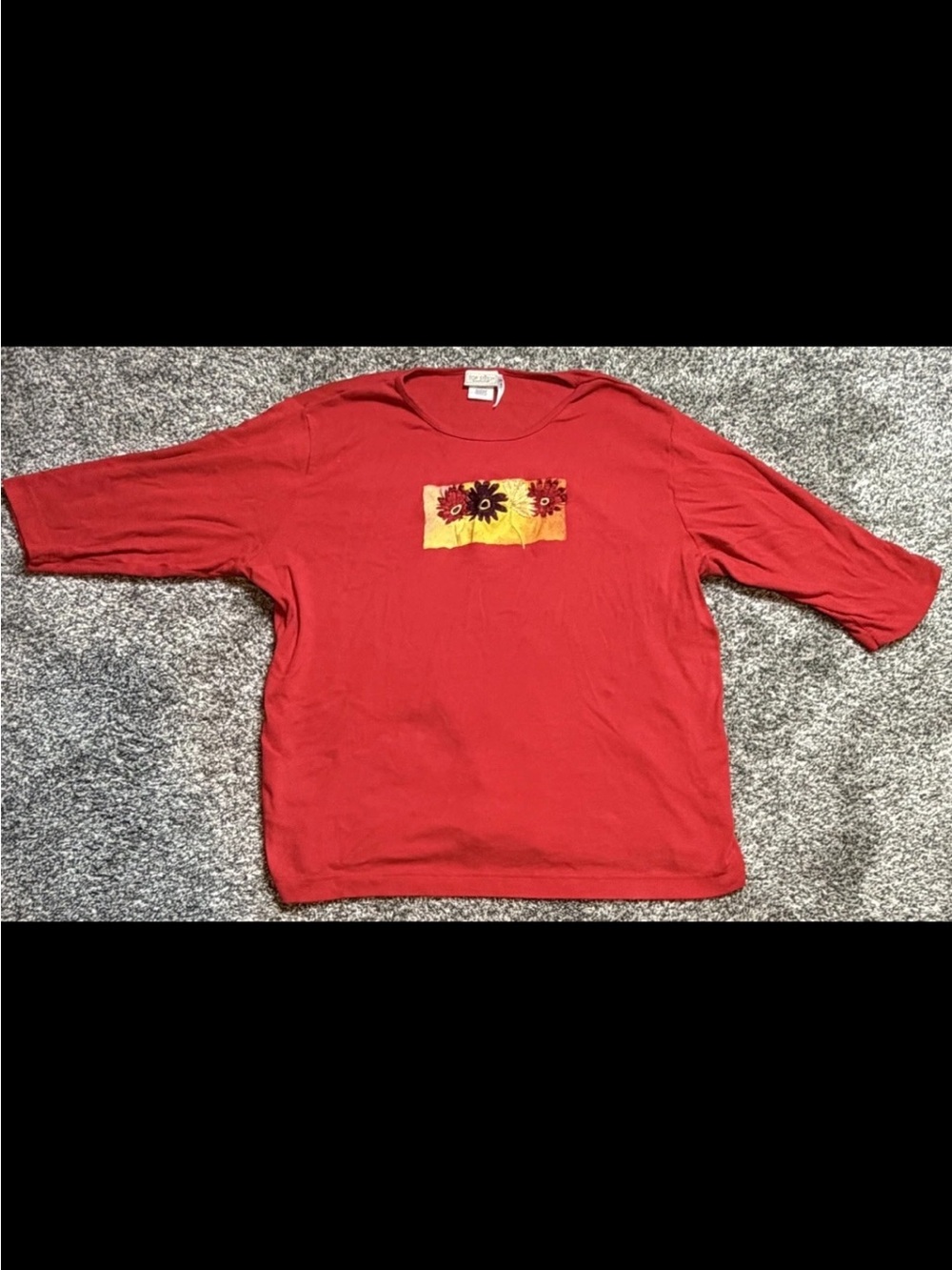 Women’s' Red Long Sleeve Tee with Sunflower Patch